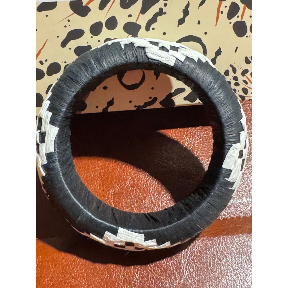 Plunder Design Black White Checkered Woven Raffia Bangle Bracelet Statement NWT